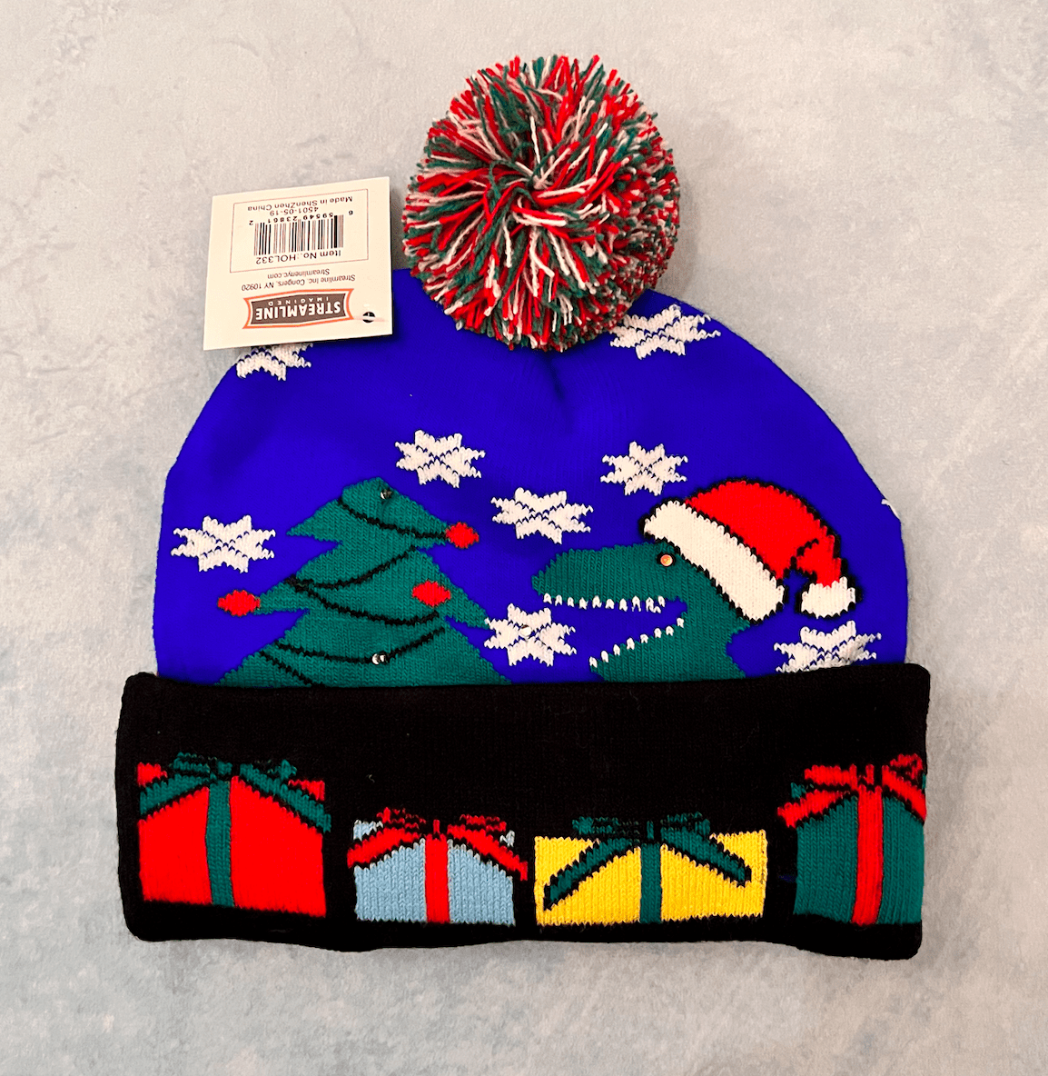 Winter Holiday Dinosaur LED Light Knit Hat
