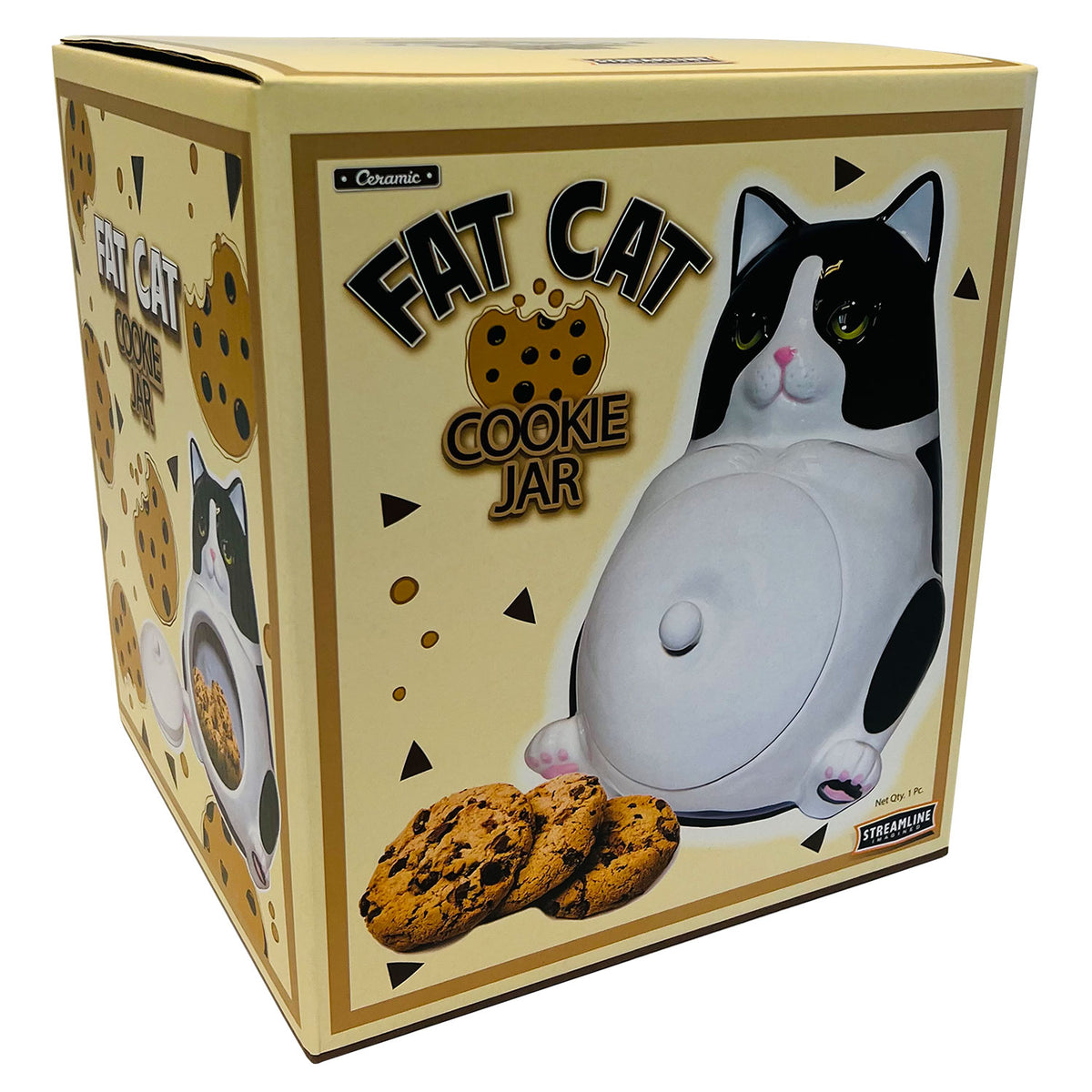 Fat Cat Cookie Jar, Ceramic, Black, White