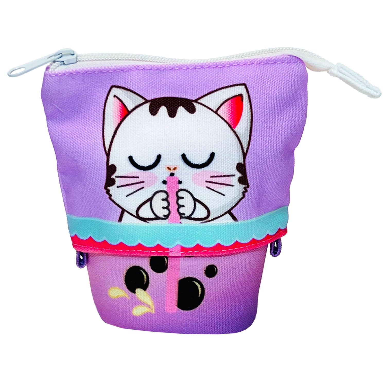 Sippin' Boba Kitty Collapsible Pencil Case w/ 6 Gel Pens