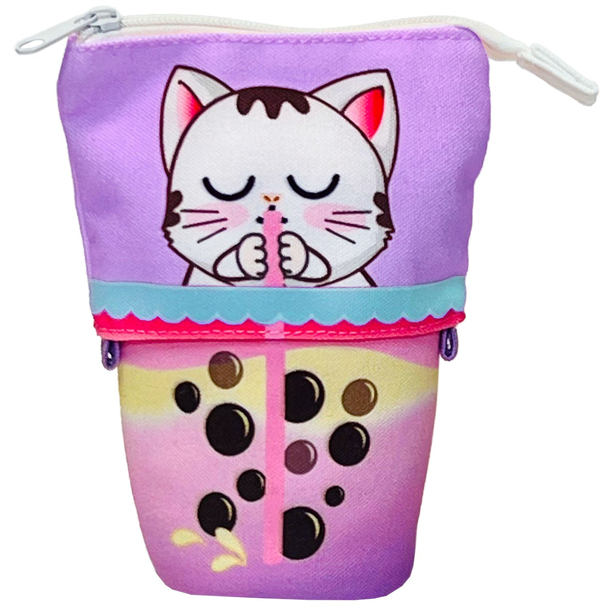 Sippin&#39; Boba Kitty Collapsible Pencil Case w/ 6 Gel Pens