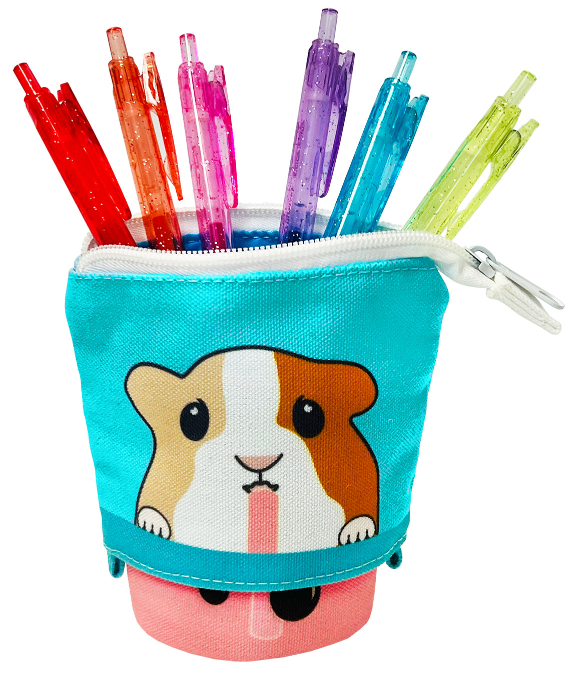 Sippin&#39; Boba Guinea Pig Collapsible Pencil Case w/ 6 Gel Pens
