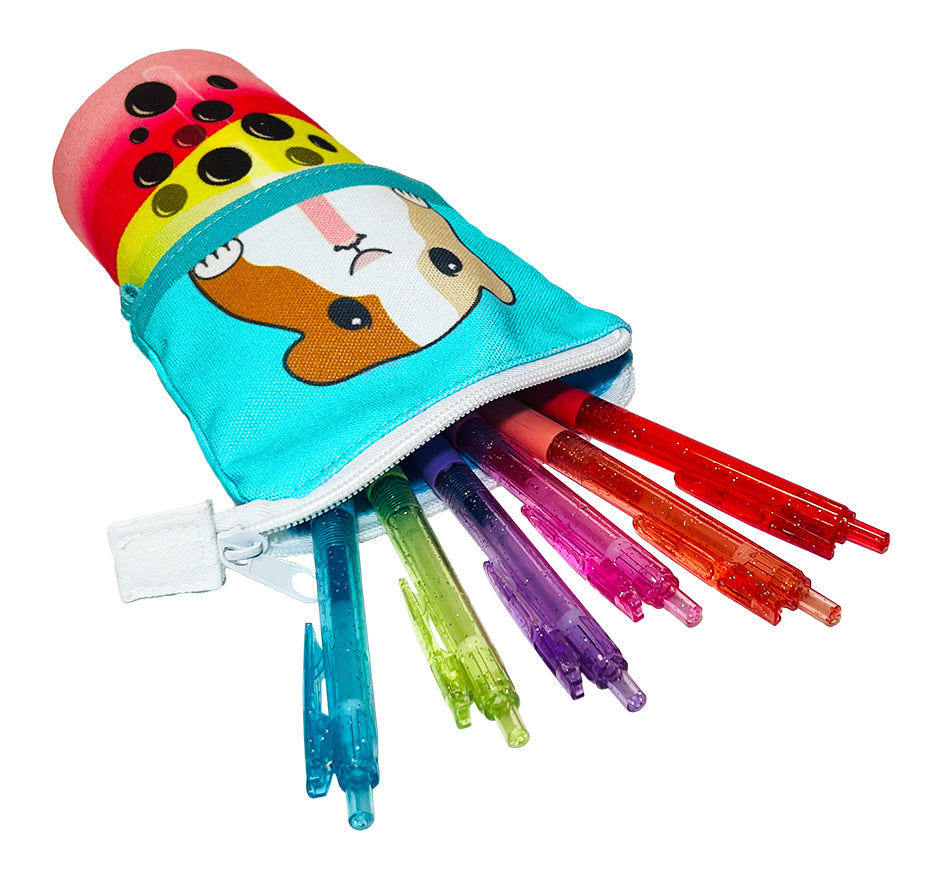Sippin&#39; Boba Guinea Pig Collapsible Pencil Case w/ 6 Gel Pens