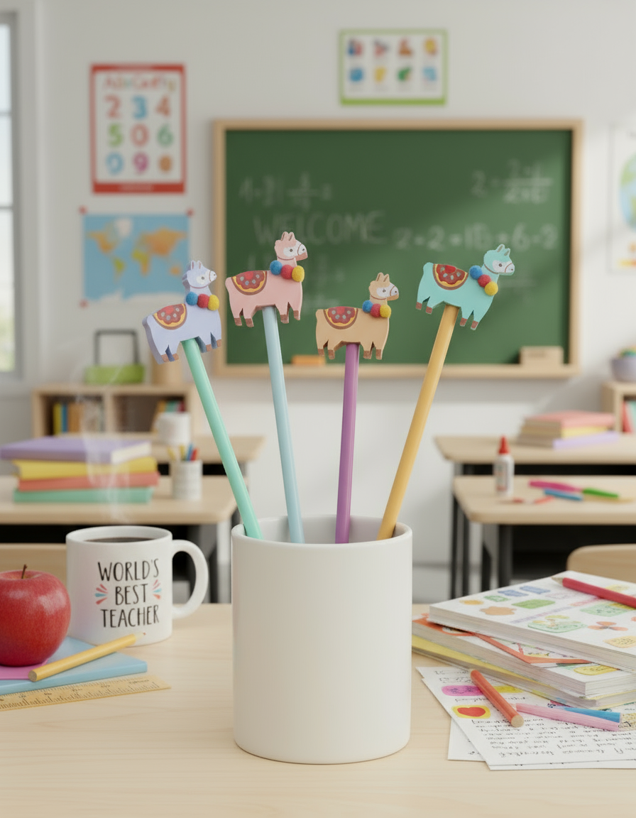 Llama Eraser & Pencil Set, 4 Pack