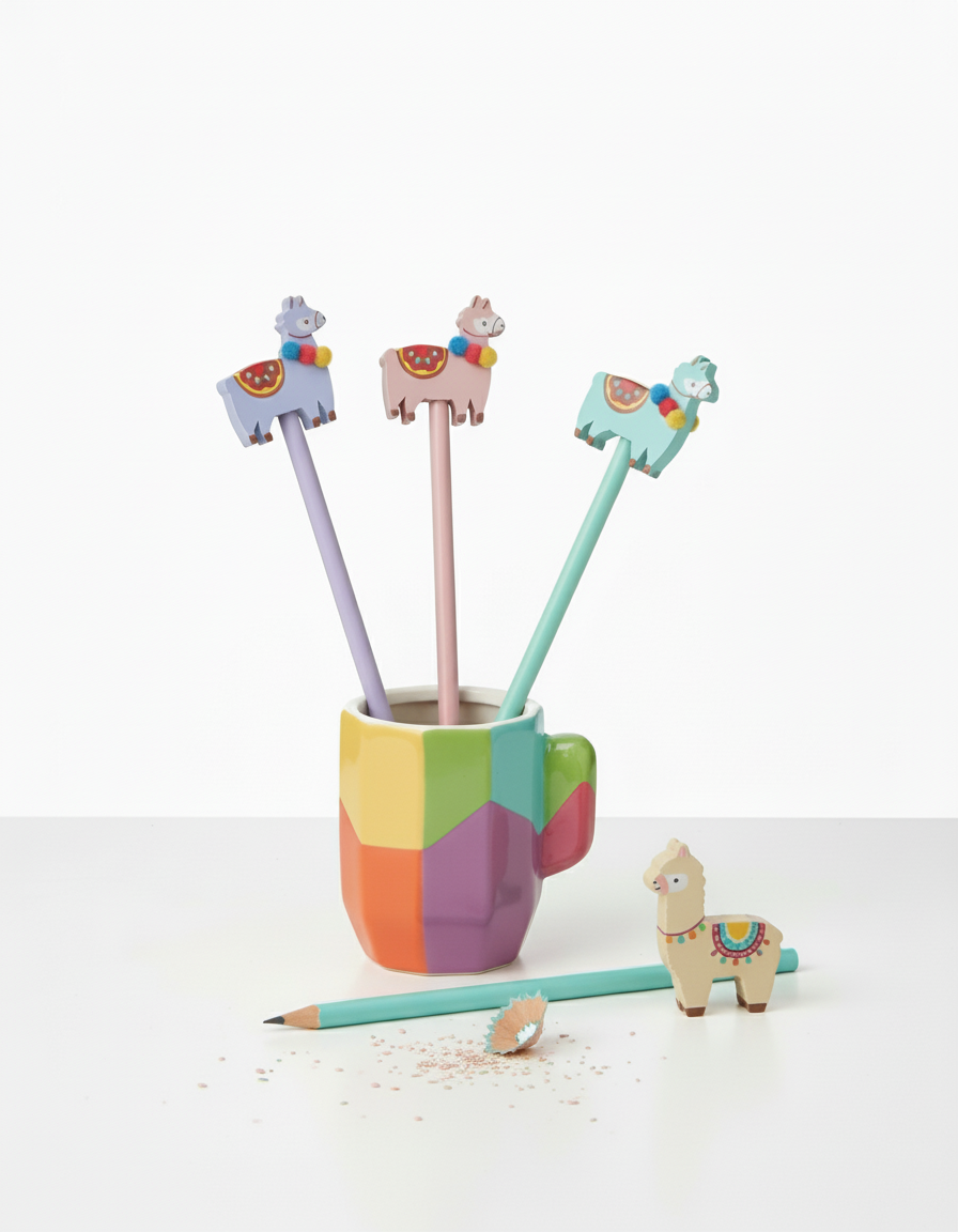 Llama Eraser & Pencil Set, 4 Pack