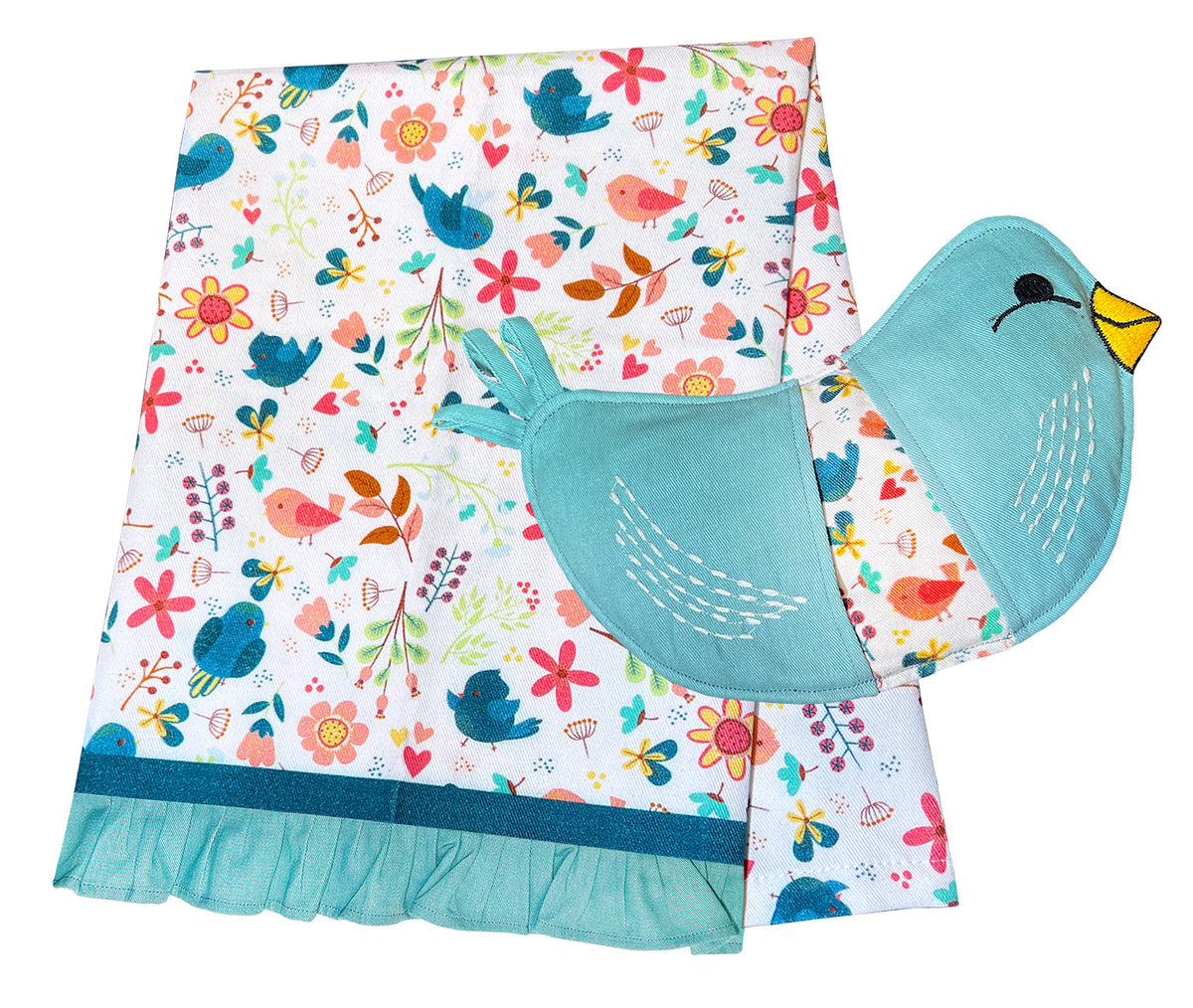 Birds of Happiness Tea Towel &amp; Bird Oven Mitt - 2pc Set