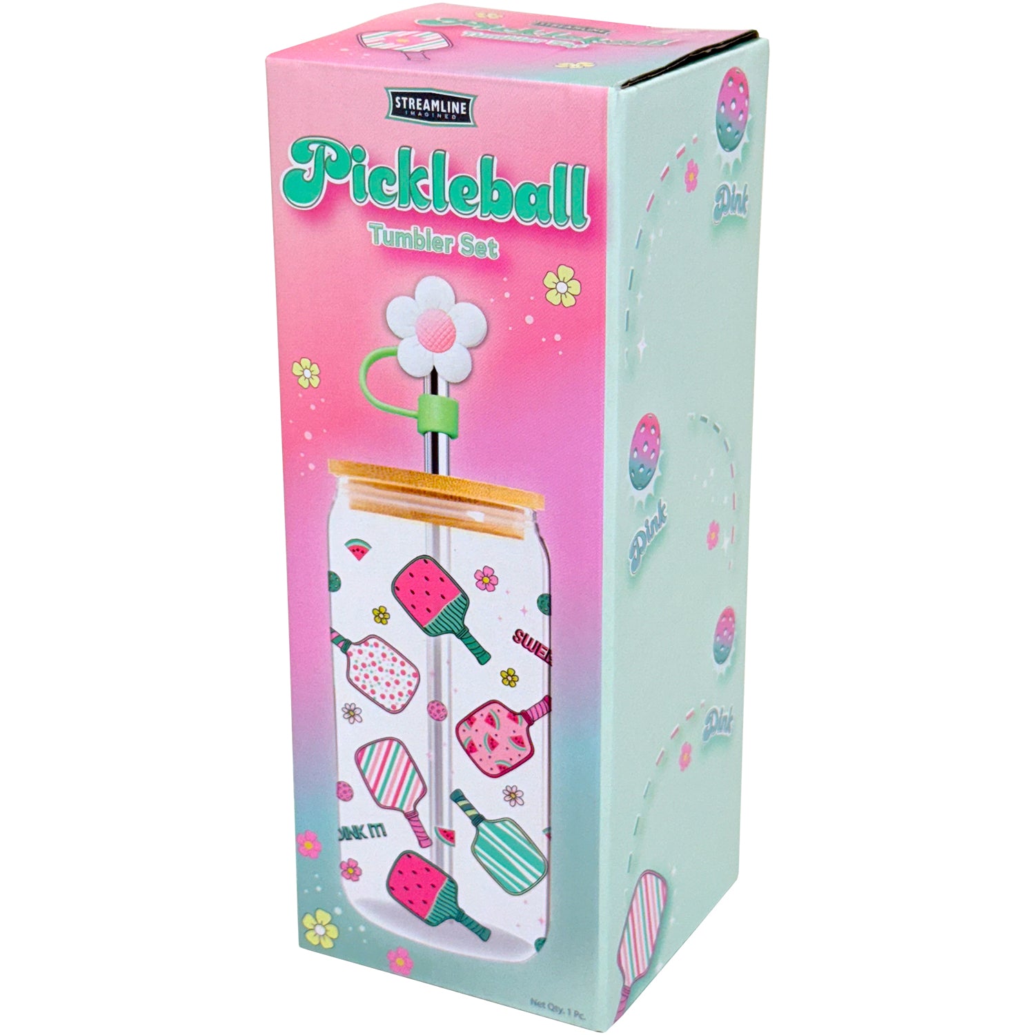 16 oz Glass Tumblers w/ Bamboo Lid, Straws & Toppers