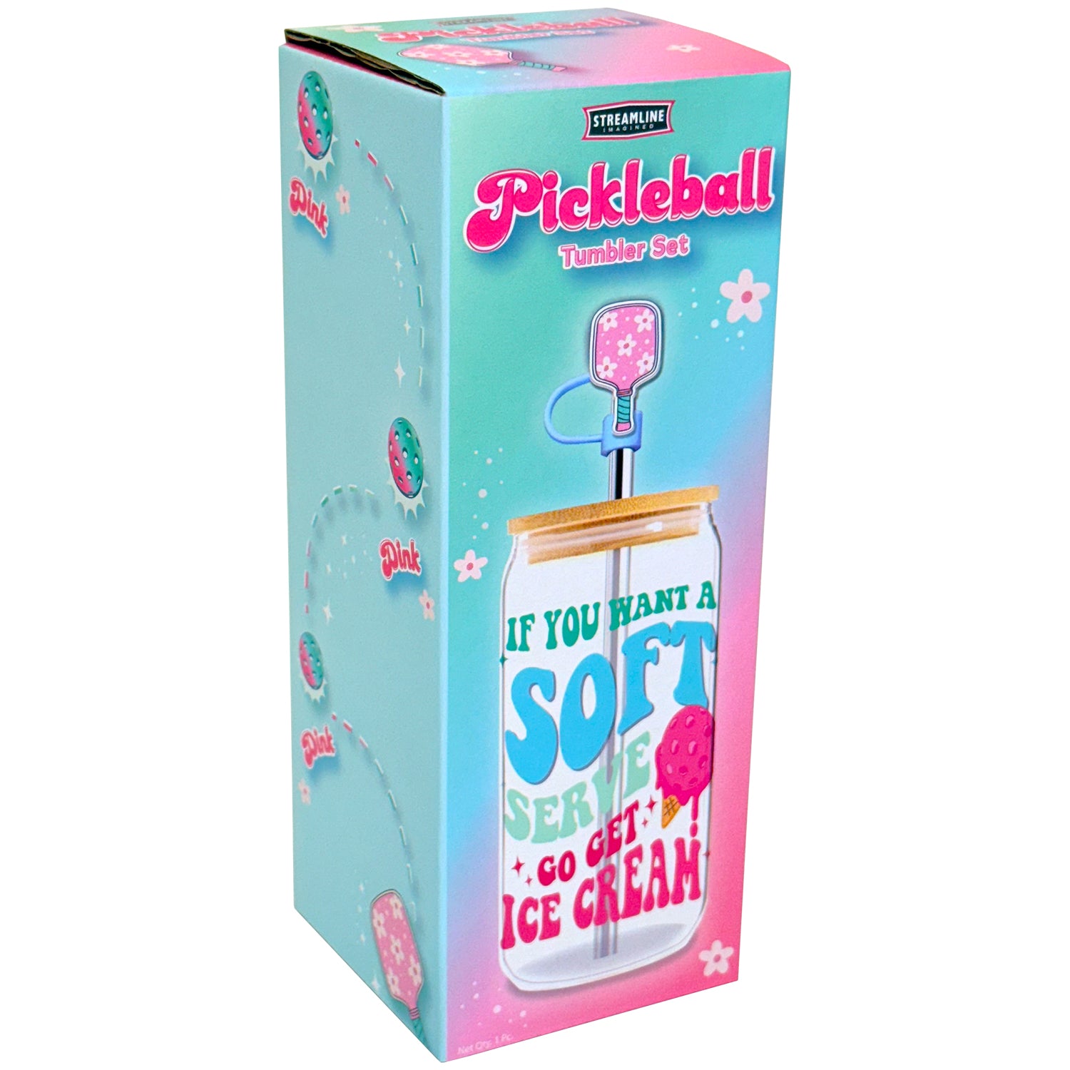 16 oz Glass Tumblers w/ Bamboo Lid, Straws & Toppers