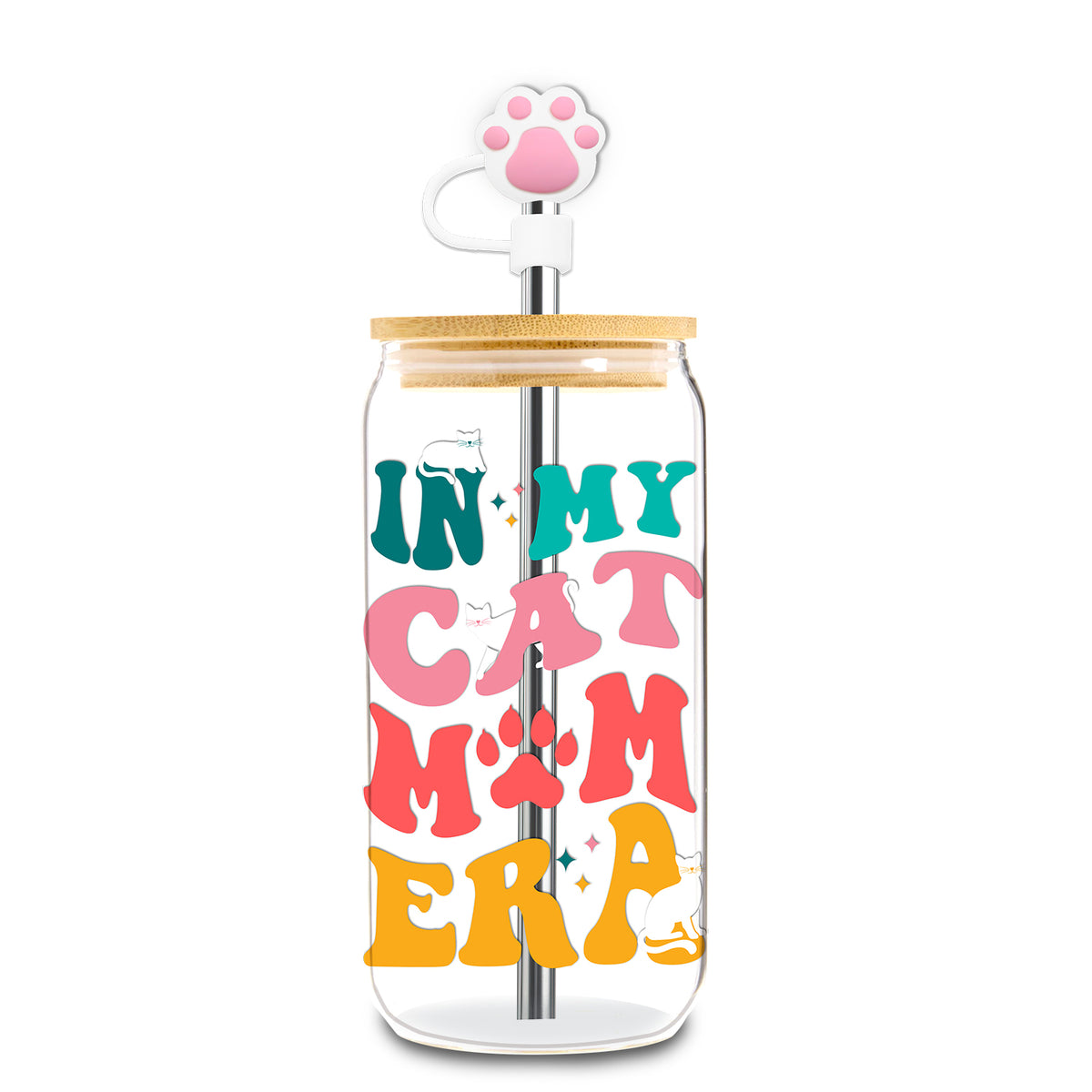 16 oz Glass Tumblers w/ Bamboo Lid, Straws &amp; Toppers