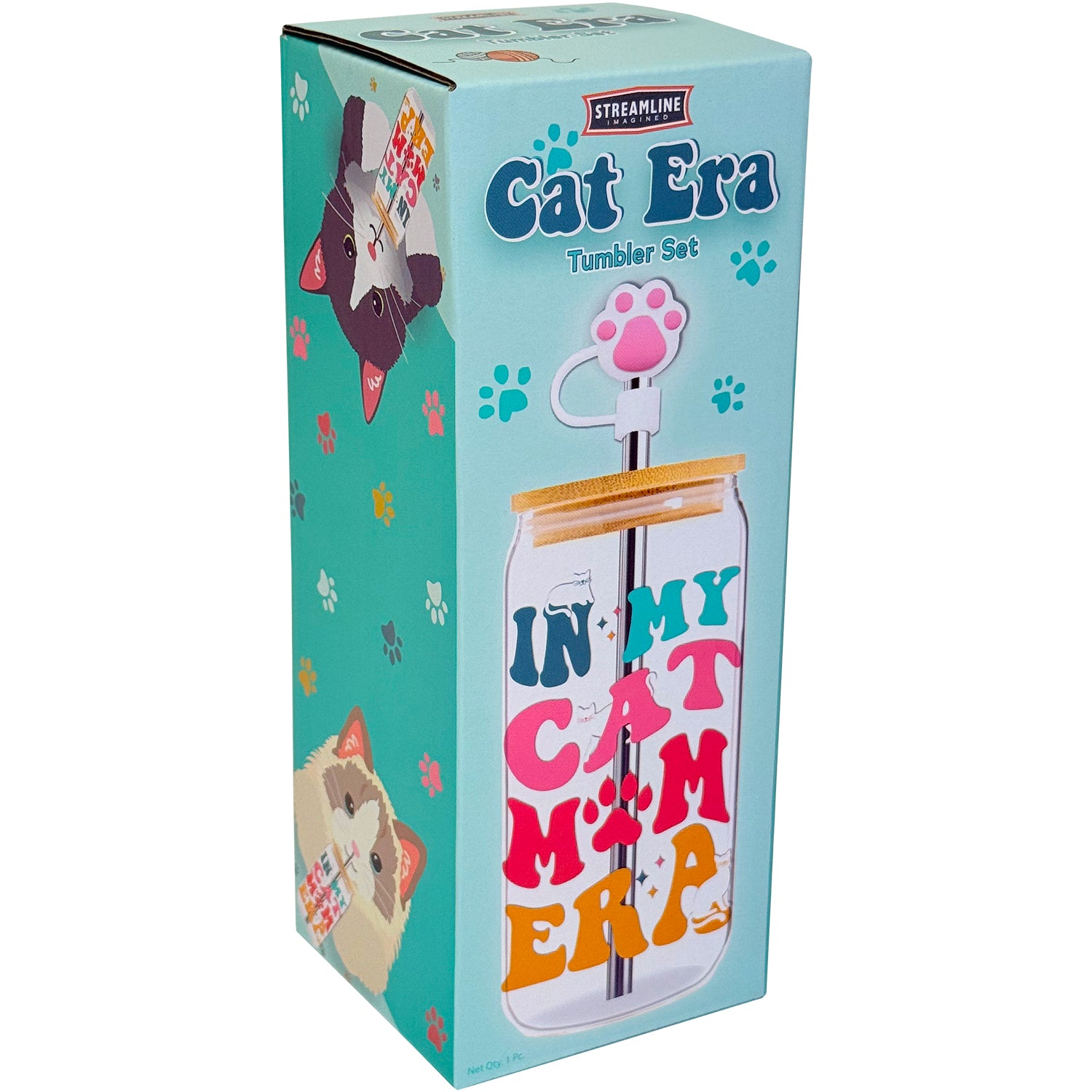 16 oz Glass Tumblers w/ Bamboo Lid, Straws & Toppers