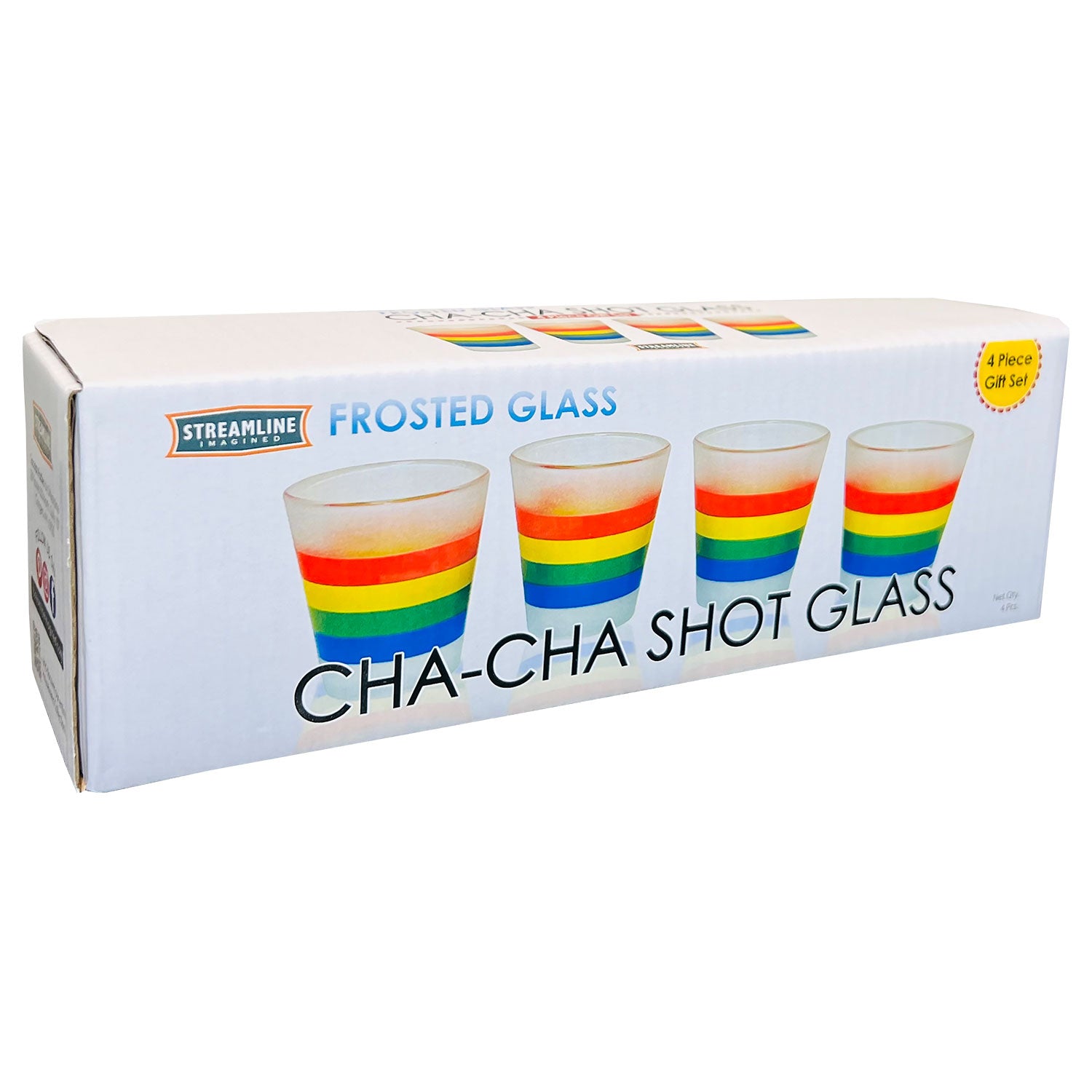 Cha-Cha Shot Glasses, Glass, Frosted, Rainbow, 4 Piece