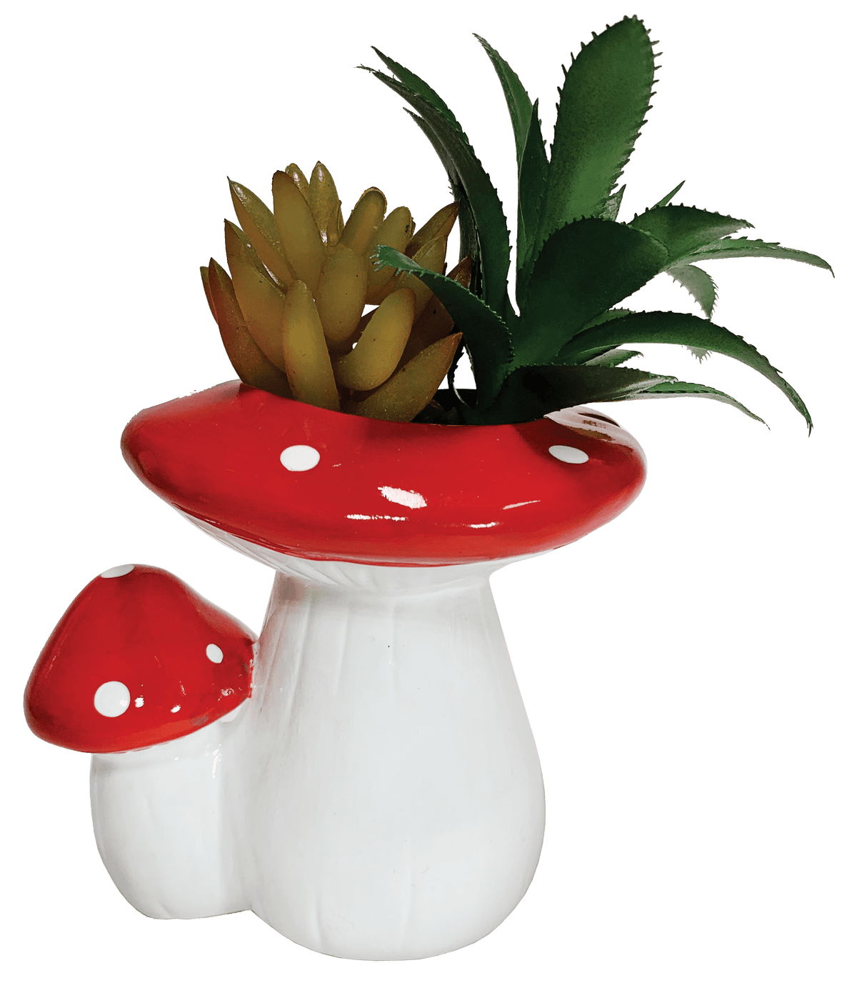 Mini Dual Mushroom Planter w/ Faux Succulent