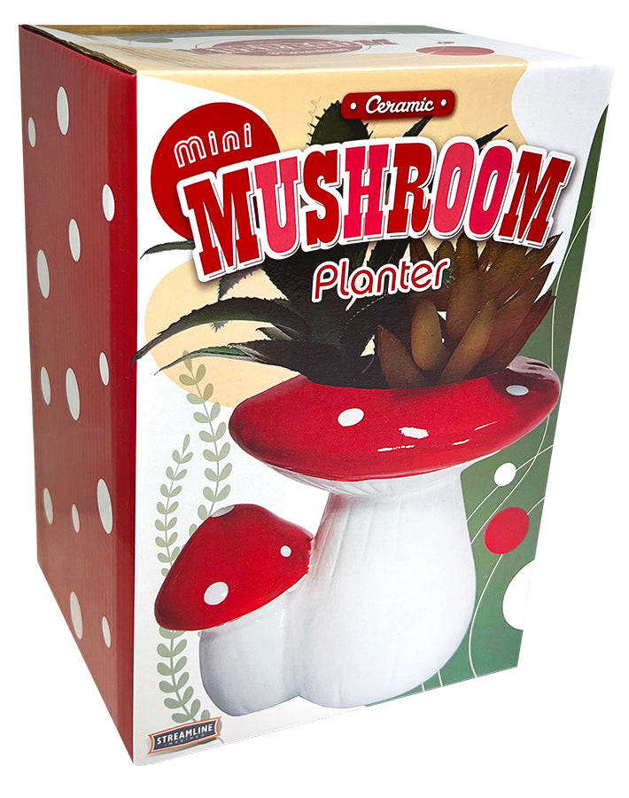 Mini Dual Mushroom Planter with Faux Succulent