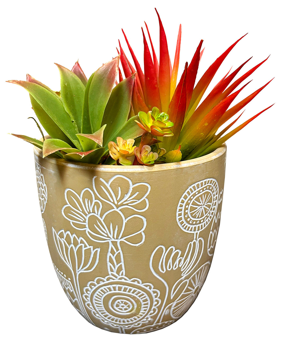 Floral Engraved Planter - Yellow (Medium)