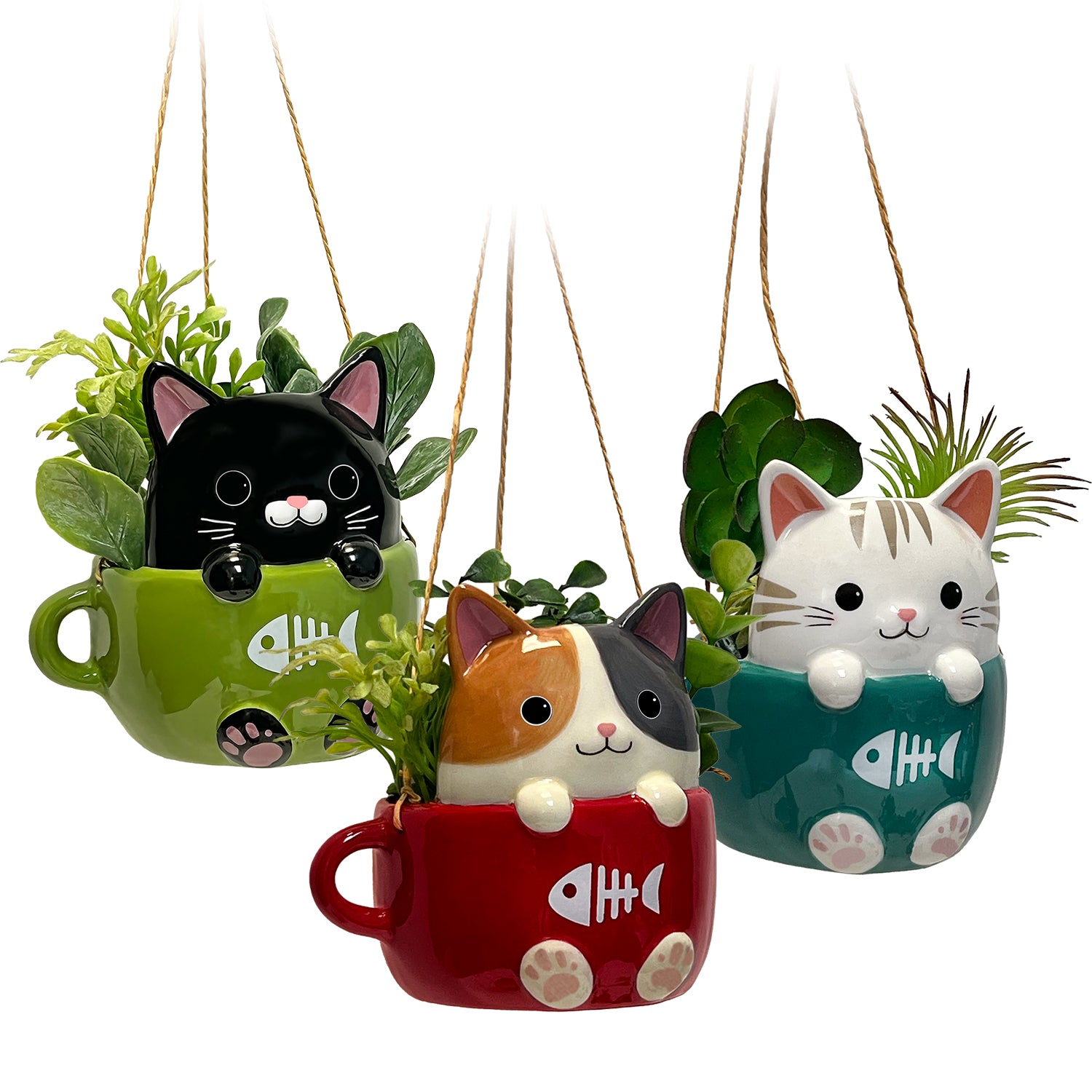 Streamline Imagined Cats in Cups Mini Hanging Planters