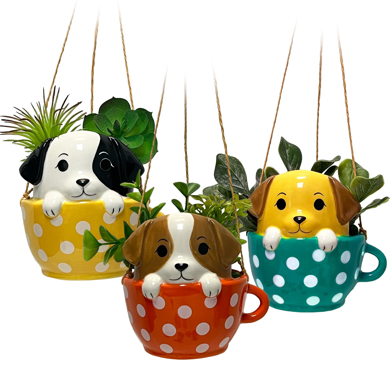 hanging animal planter Pups in Cups Mini Hanging Planters