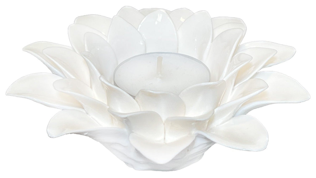 Floral Ceramic Votive Holder - White