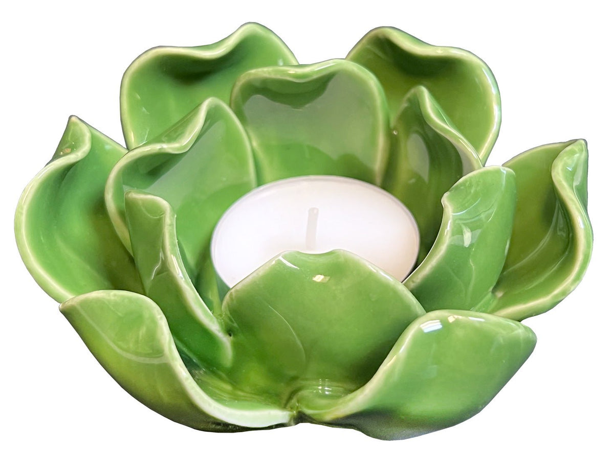 Floral Ceramic Votive Holder - Green