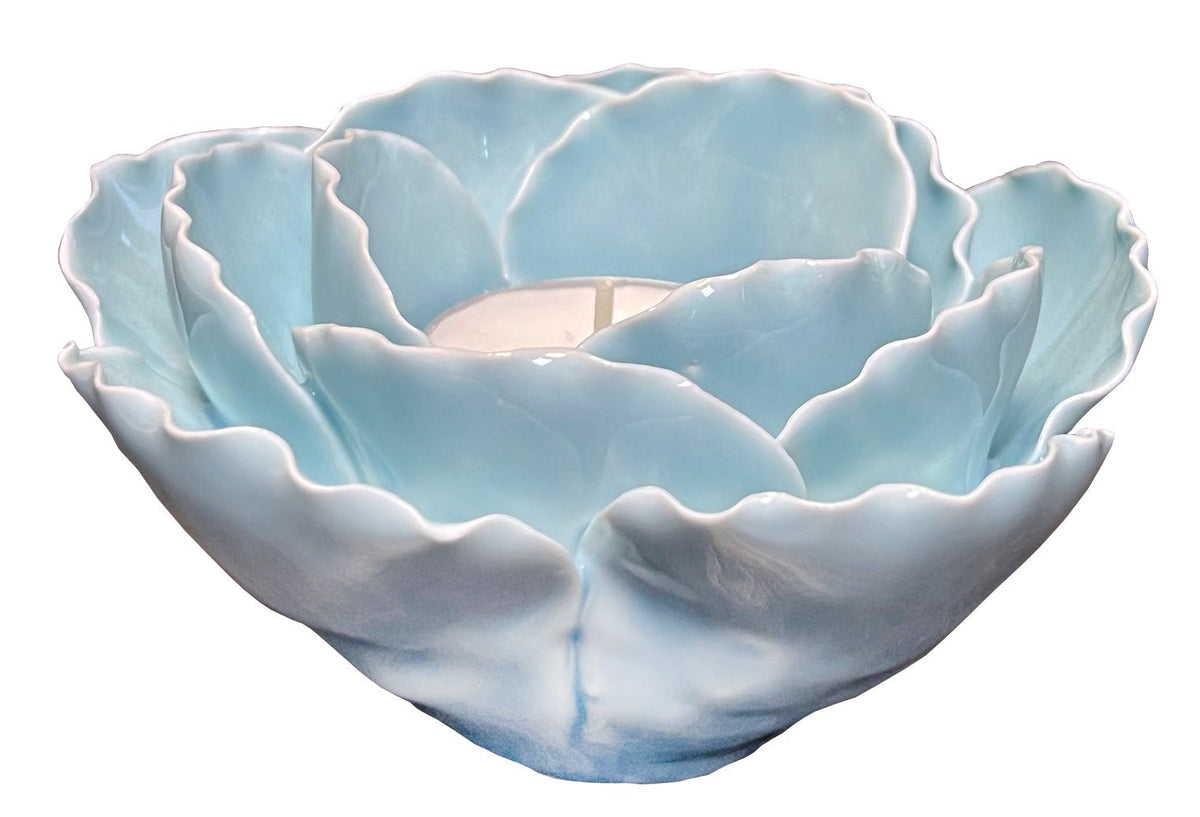 Floral Ceramic Votive Holder - Light Blue