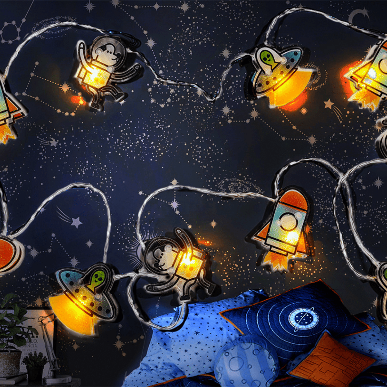 Outer Space String Lights, 10 Warm White LED, 71'' Long