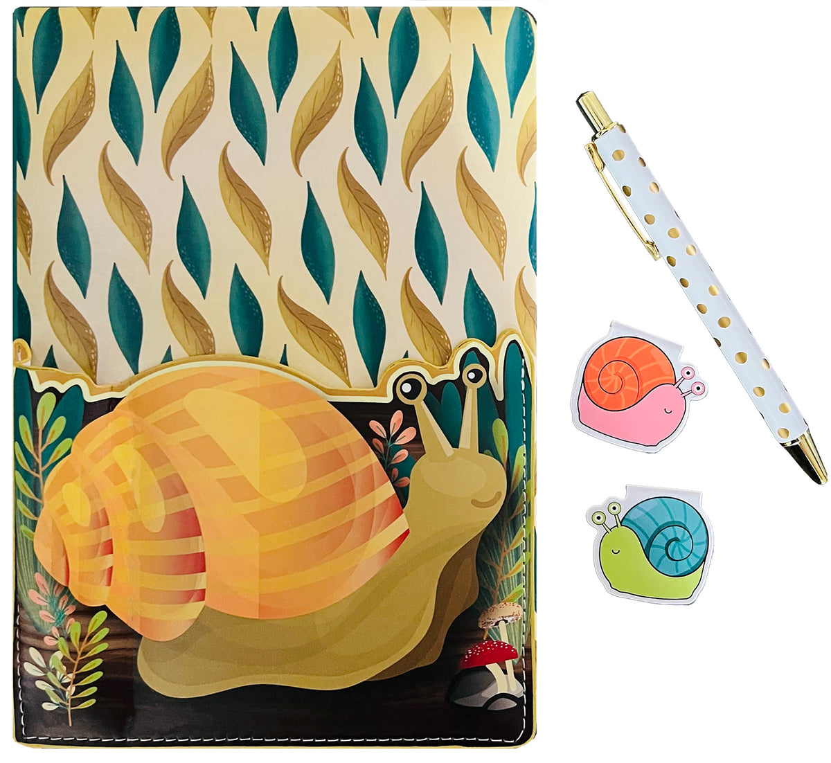 Slowpoke Snail Pocket Journal, 1 Pen, 2 Magnets