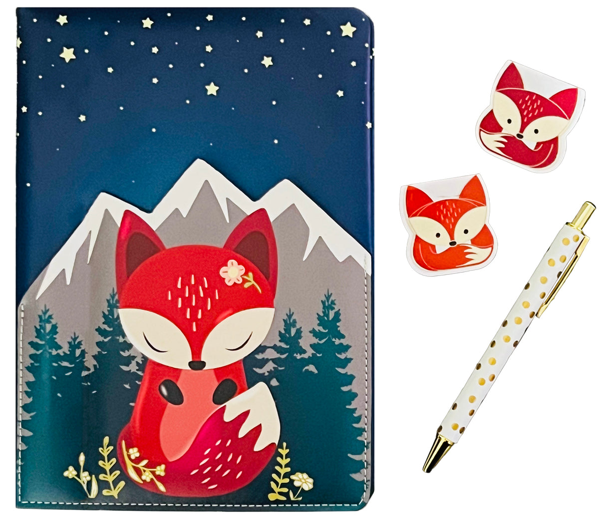 Sweetie Fox Pocket Journal, 1 Pen, 2 Magnets