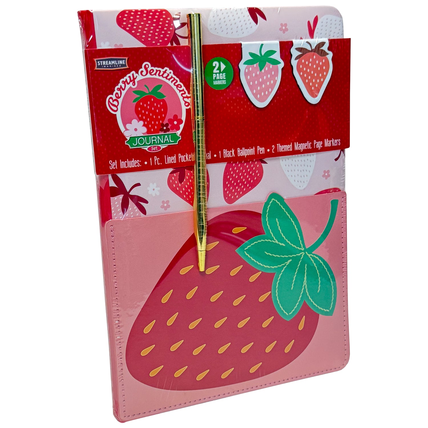 Strawberry Pocket Journal w/ Pen (2 Magnet Page Markers)