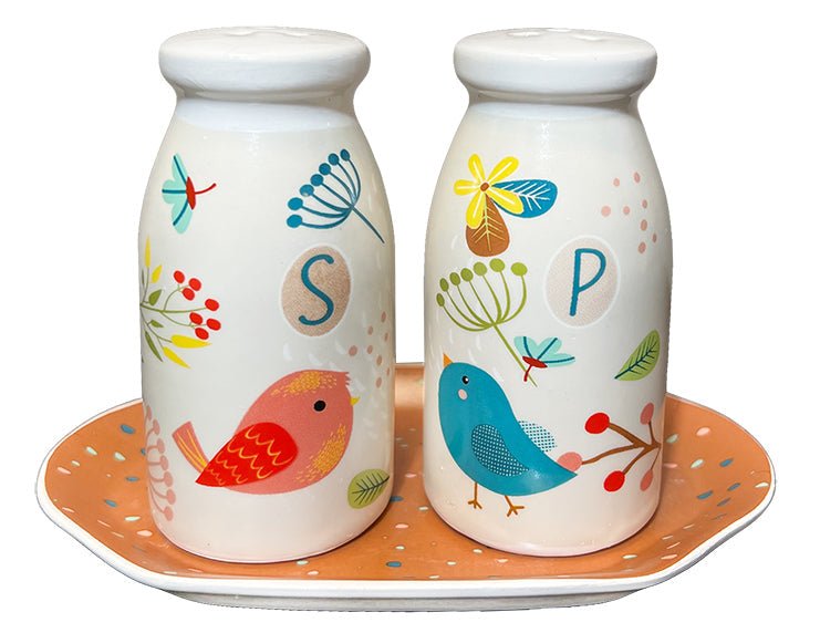 Birds of Happiness Salt &amp; Pepper Set w/ Plate