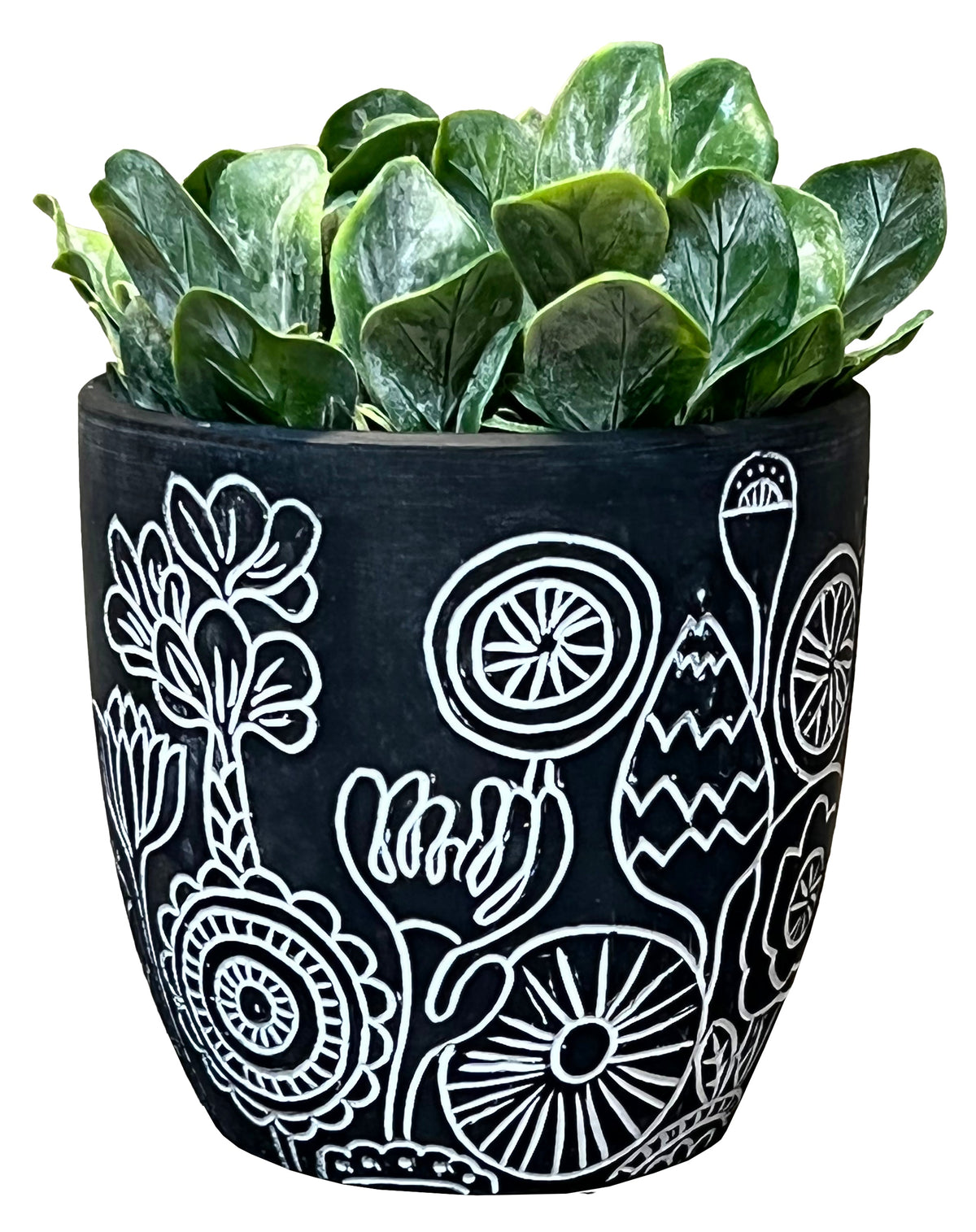 Floral Engraved Planter - Black (Small)