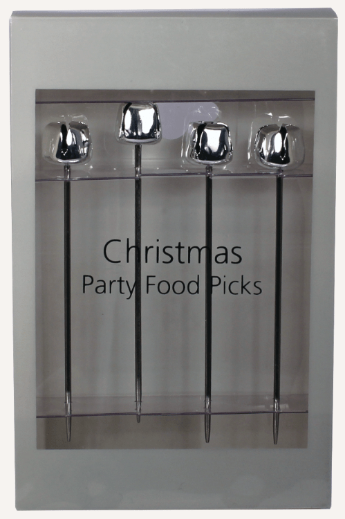 Silver Jingle Bell Food Pick 2 Pack Set
