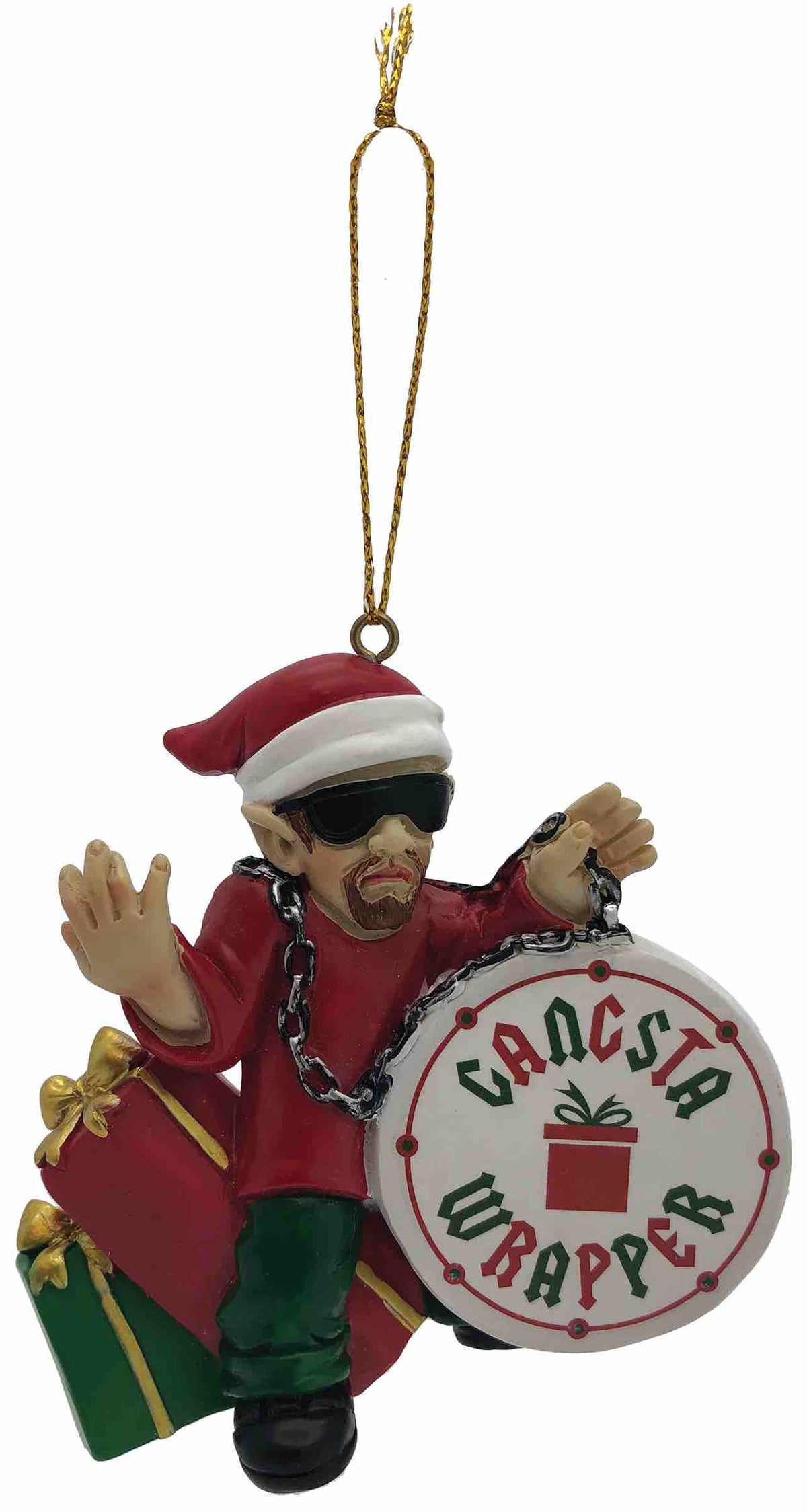 Gangsta Wrapper Elf Crooked Christmas Ornament