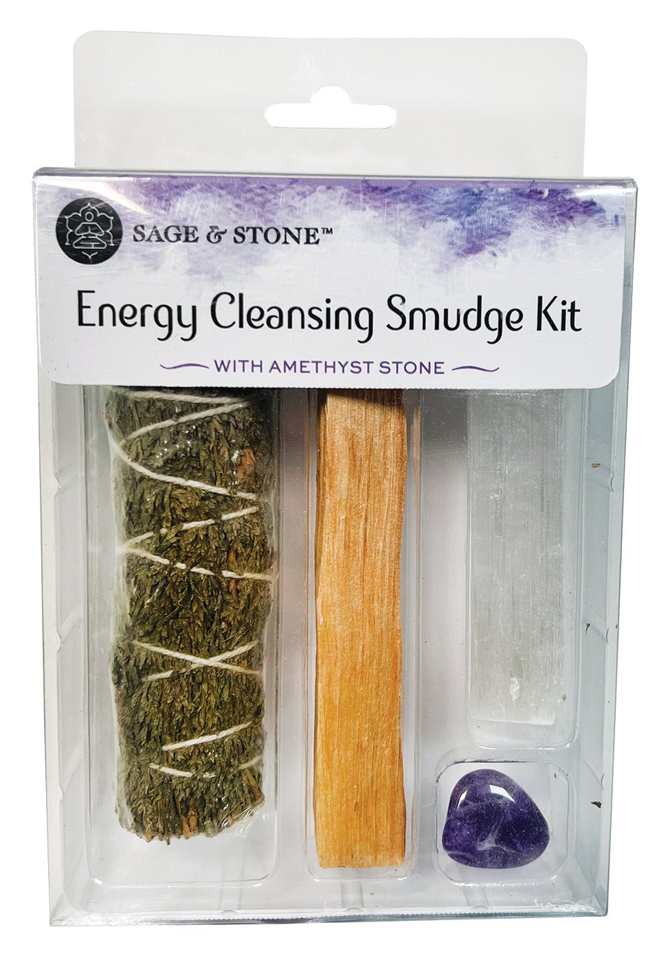 Energy Cleansing w/Amethyst Stone &amp; Energy Smudge Kit w/Quartz Point Stone